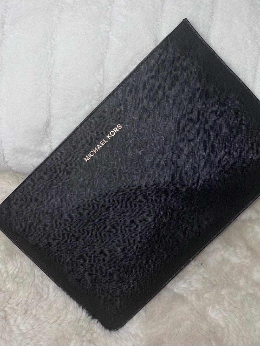 Michael Kors Black Saffiano Leather Zip Document Holder with Gold Logo Tablet 11